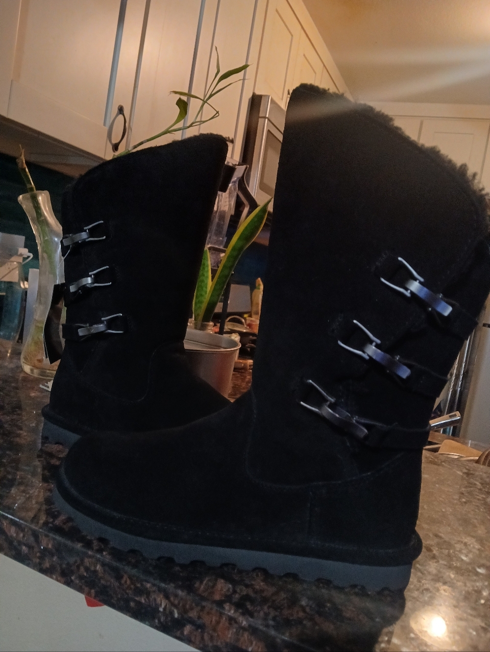 BearPaw Black Mid-Calf Winter Boots with Buckle Accents